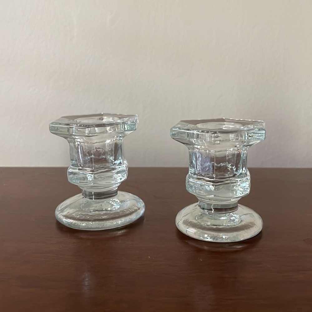 Hexagonal Diameter Clear Glass Candlestick Holder Set of 2